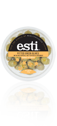 esti Pitted Green Olives with Red peppers, Hot peppers and Rosemary