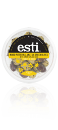 esti Mixed Pitted Kalamata & Green Olives with Lemon, Garlic and Basil